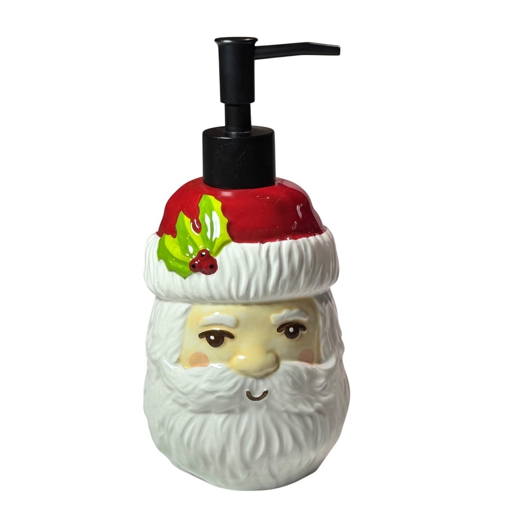 Santa Claus Ceramic Soap Dispenser Christmas Holiday Decor Red White 7.5in